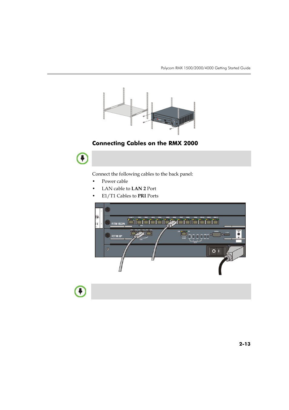 Connecting cables on the rmx 2000, Connecting cables on the rmx 2000 -13 | Polycom DOC2560A User Manual | Page 45 / 188