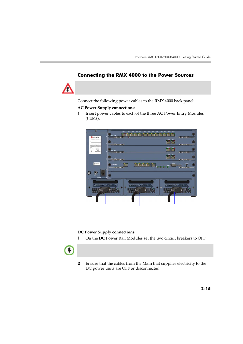 Connecting the rmx 4000 to the power sources, Connecting the rmx 4000 to the power sources -15 | Polycom DOC2560A User Manual | Page 47 / 188