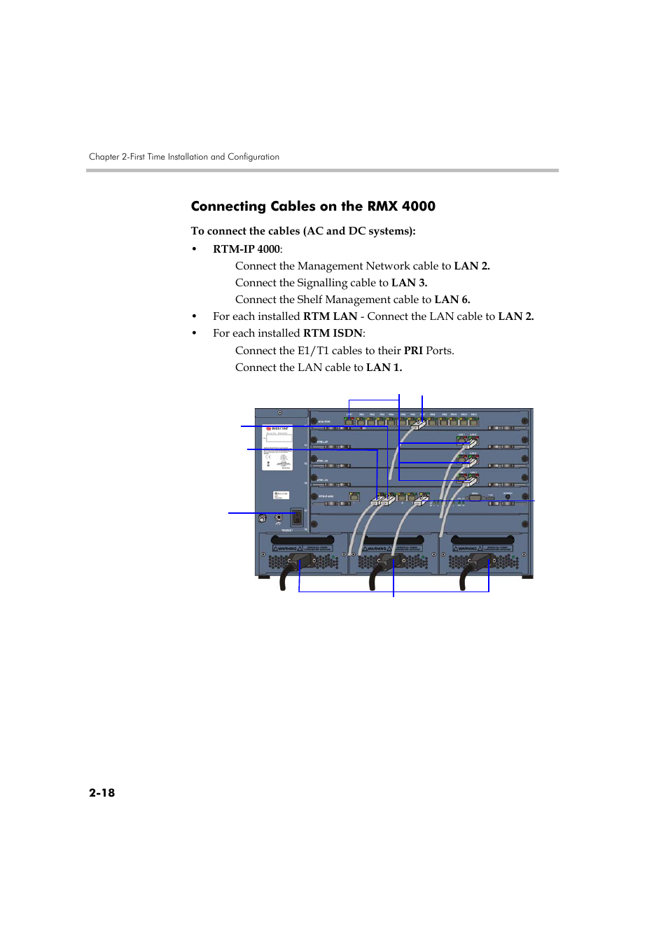 Connecting cables on the rmx 4000, Connecting cables on the rmx 4000 -18 | Polycom DOC2560A User Manual | Page 50 / 188