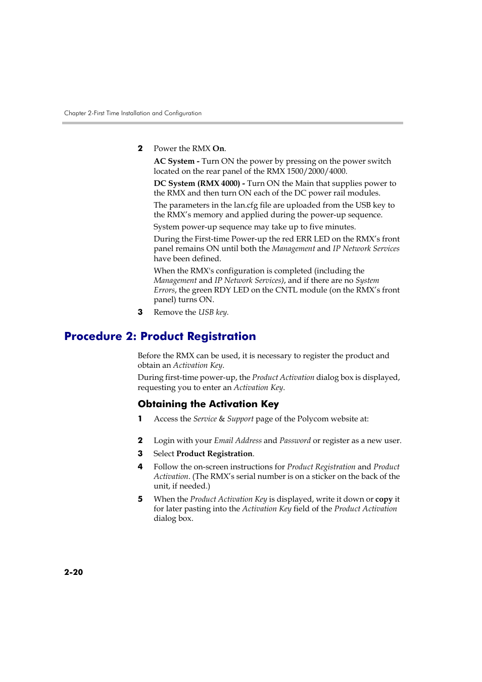 Procedure 2: product registration, Obtaining the activation key, Procedure 2: product registration -20 | Obtaining the activation key -20 | Polycom DOC2560A User Manual | Page 52 / 188