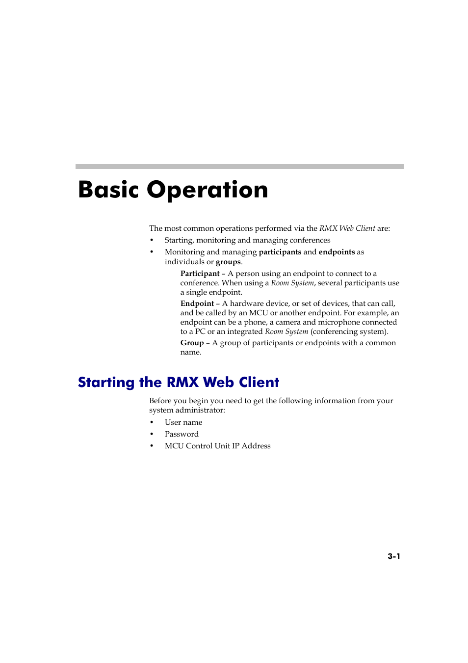 Basic operation, Starting the rmx web client, Basic operation -1 | Starting the rmx web client -1 | Polycom DOC2560A User Manual | Page 79 / 188