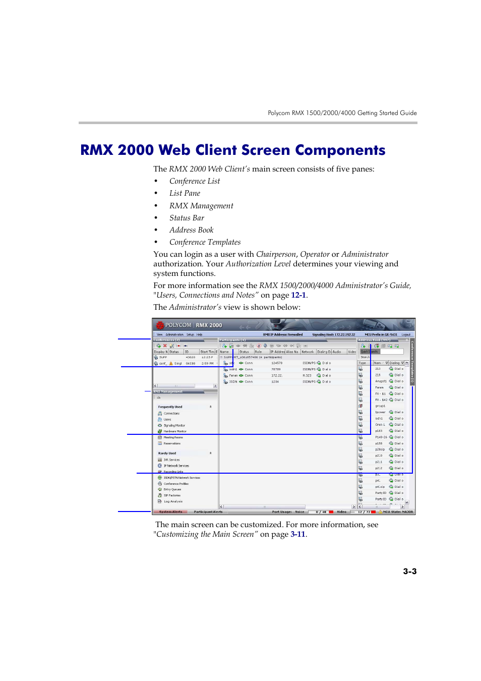 Rmx 2000 web client screen components, Rmx 2000 web client screen components -3 | Polycom DOC2560A User Manual | Page 81 / 188