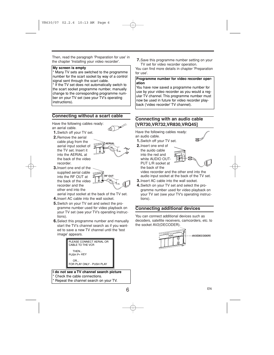 Connecting without a scart cable, Connecting additional devices | Polycom VIDEOPLUS VR630/07 User Manual | Page 6 / 28