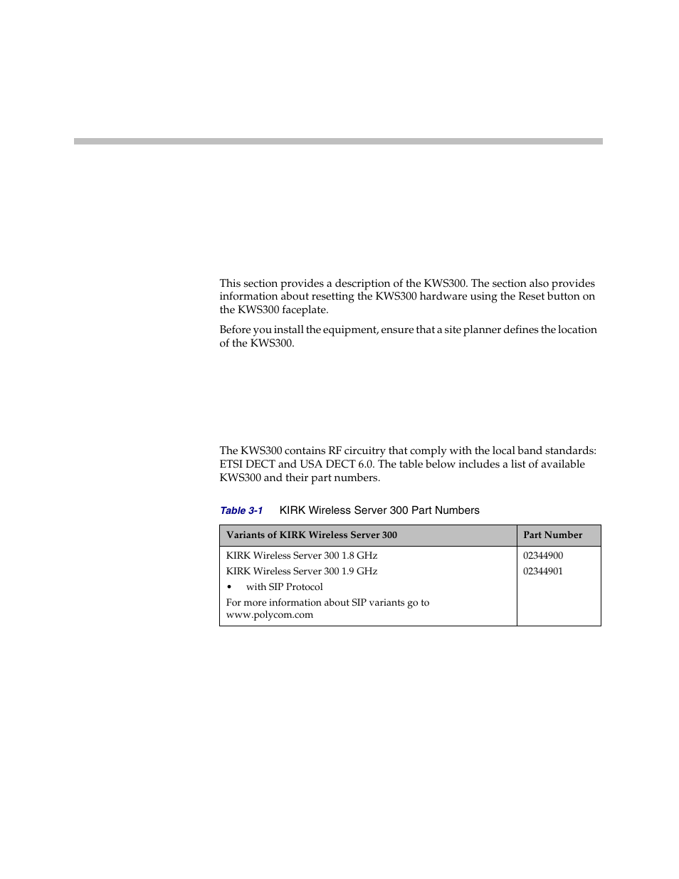 Installing kirk wireless server 300, Types and part numbers, Kws300 types and part numbers | Types and part numbers –1, Kws300 types and part numbers –1, Installing kirk wireless, Server 300 | Polycom VoiceStation 300 User Manual | Page 13 / 60