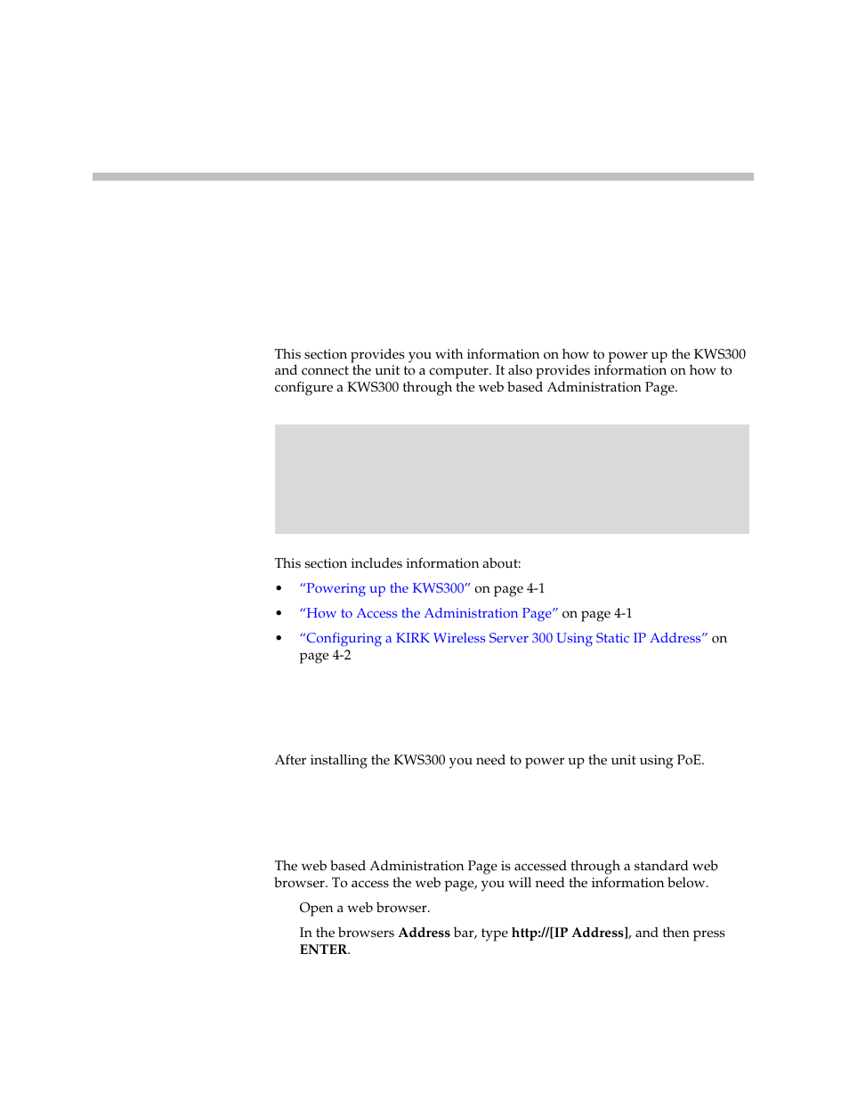 Configuring kirk wireless server 300, Powering up the kws300, How to access the administration page | Polycom VoiceStation 300 User Manual | Page 18 / 60