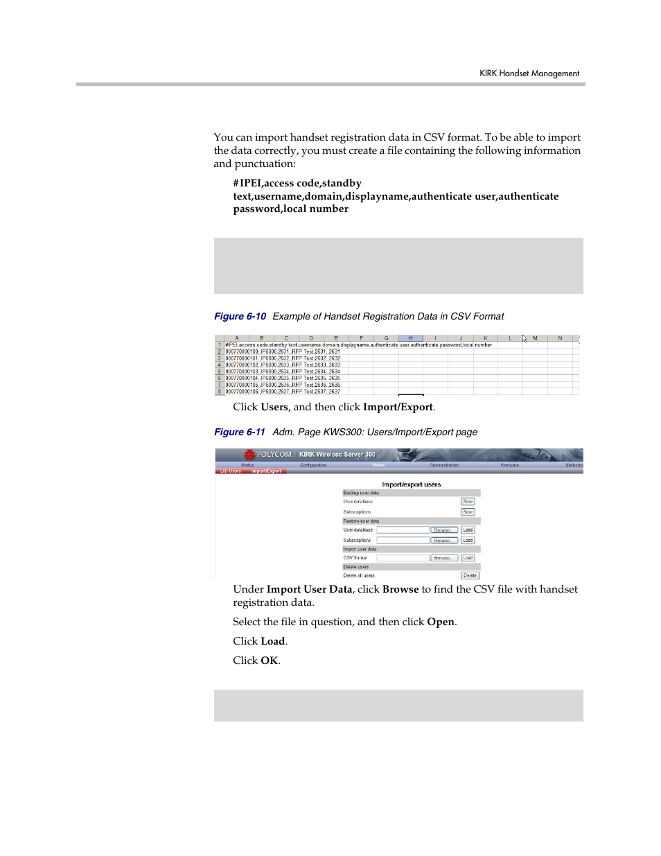 Importing handset registration data - csv format | Polycom VoiceStation 300 User Manual | Page 35 / 60