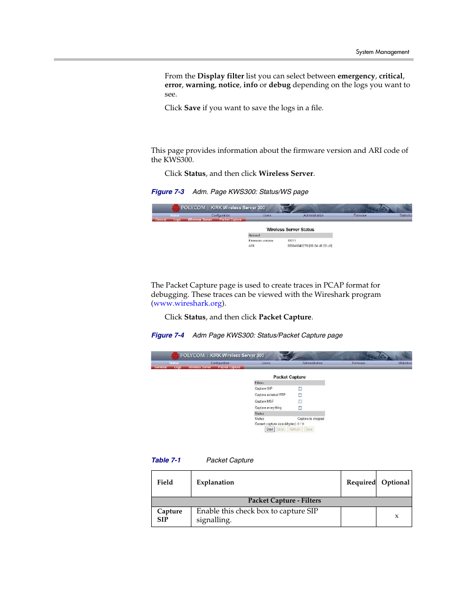 Wireless server information, Packet capture, Wireless server information –3 packet capture –3 | Polycom VoiceStation 300 User Manual | Page 38 / 60