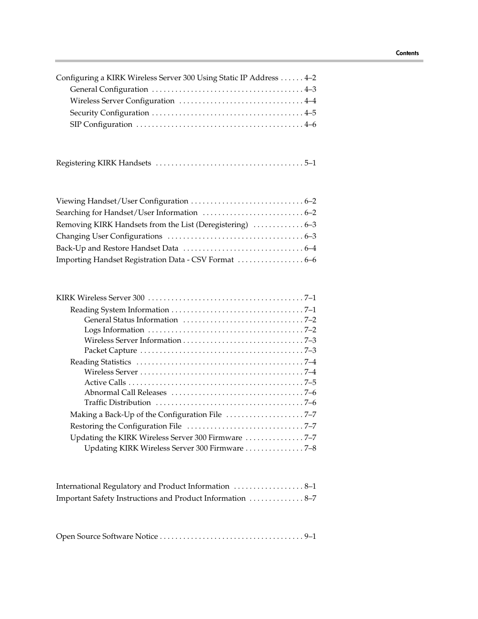 Kirk handset registration, Kirk handset management, System management | Regulatory notices, Open source software notice | Polycom VoiceStation 300 User Manual | Page 4 / 60