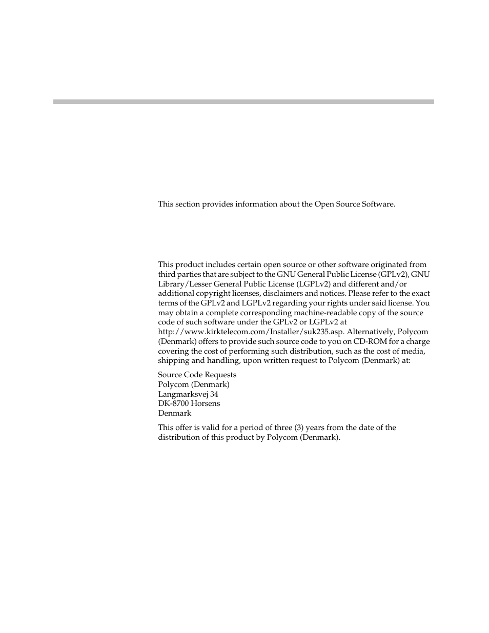 Open source software notice, Open source software notice –1 | Polycom VoiceStation 300 User Manual | Page 55 / 60