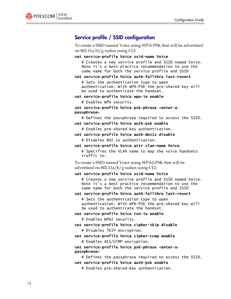 Service profile / ssid configuration | Polycom 2300 User Manual | Page 12 / 39