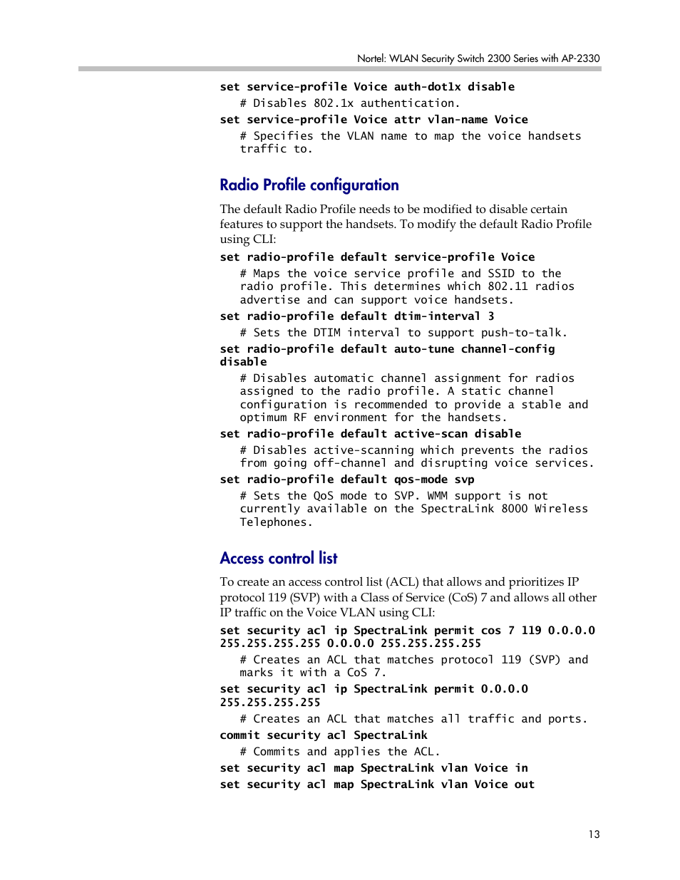 Radio profile configuration, Access control list | Polycom 2300 User Manual | Page 13 / 39