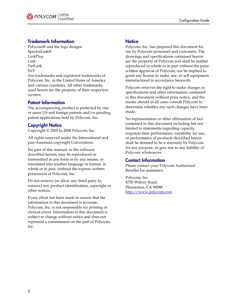 Polycom 2300 User Manual | Page 2 / 39
