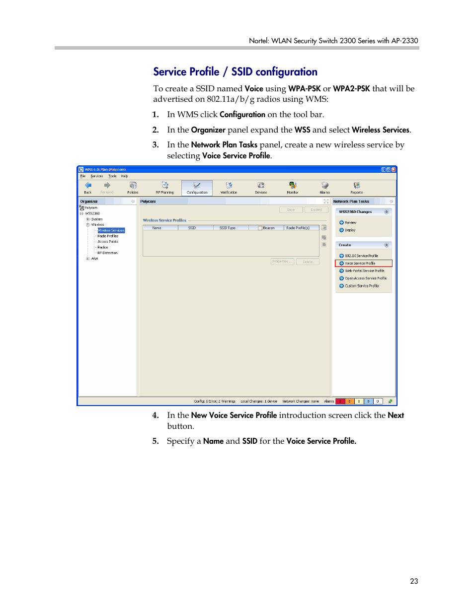 Service profile / ssid configuration | Polycom 2300 User Manual | Page 23 / 39