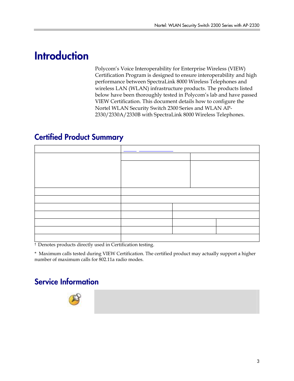 Introduction, Certified product summary, Service information | Polycom 2300 User Manual | Page 3 / 39