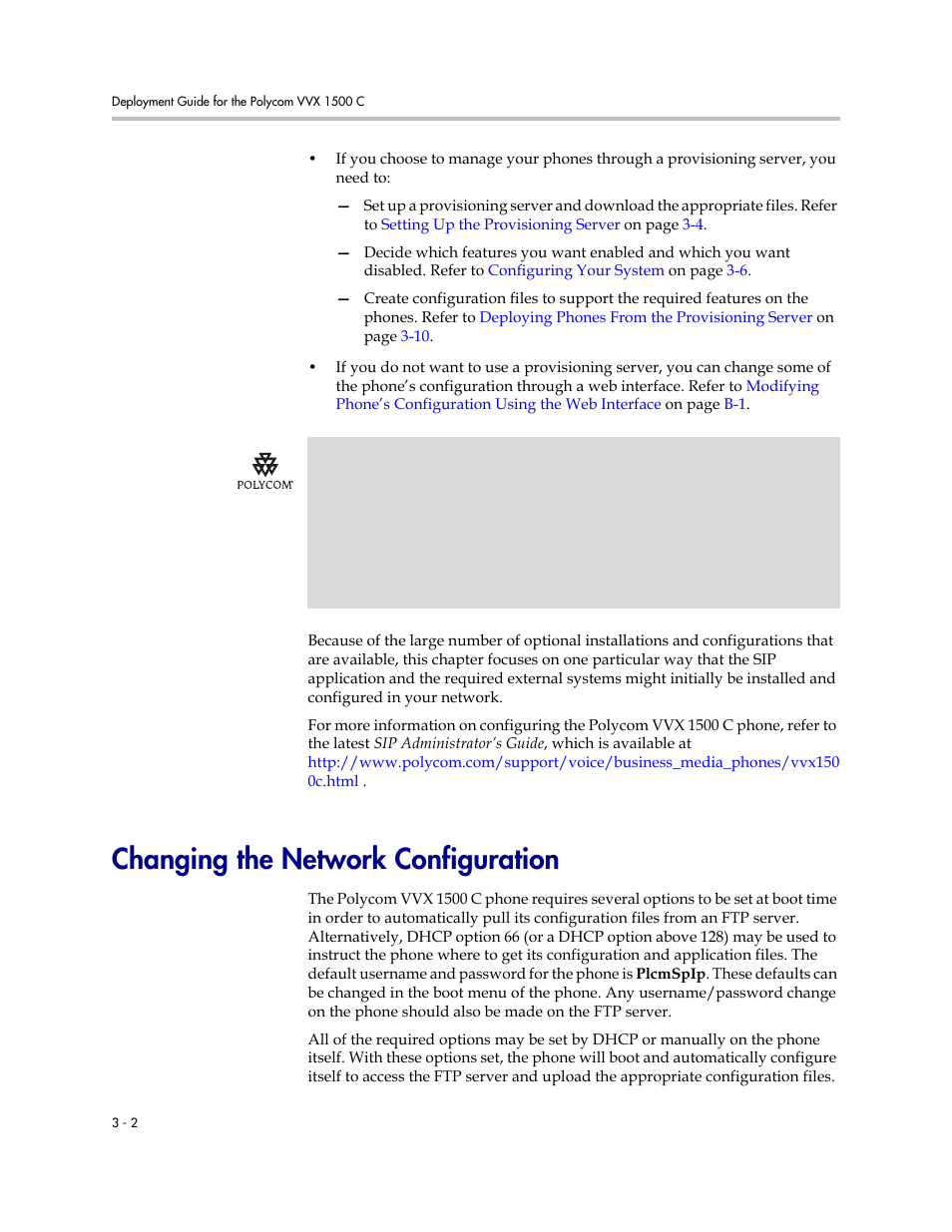 Changing the network configuration, Refer to | Polycom VVX 1500 C User Manual | Page 22 / 52