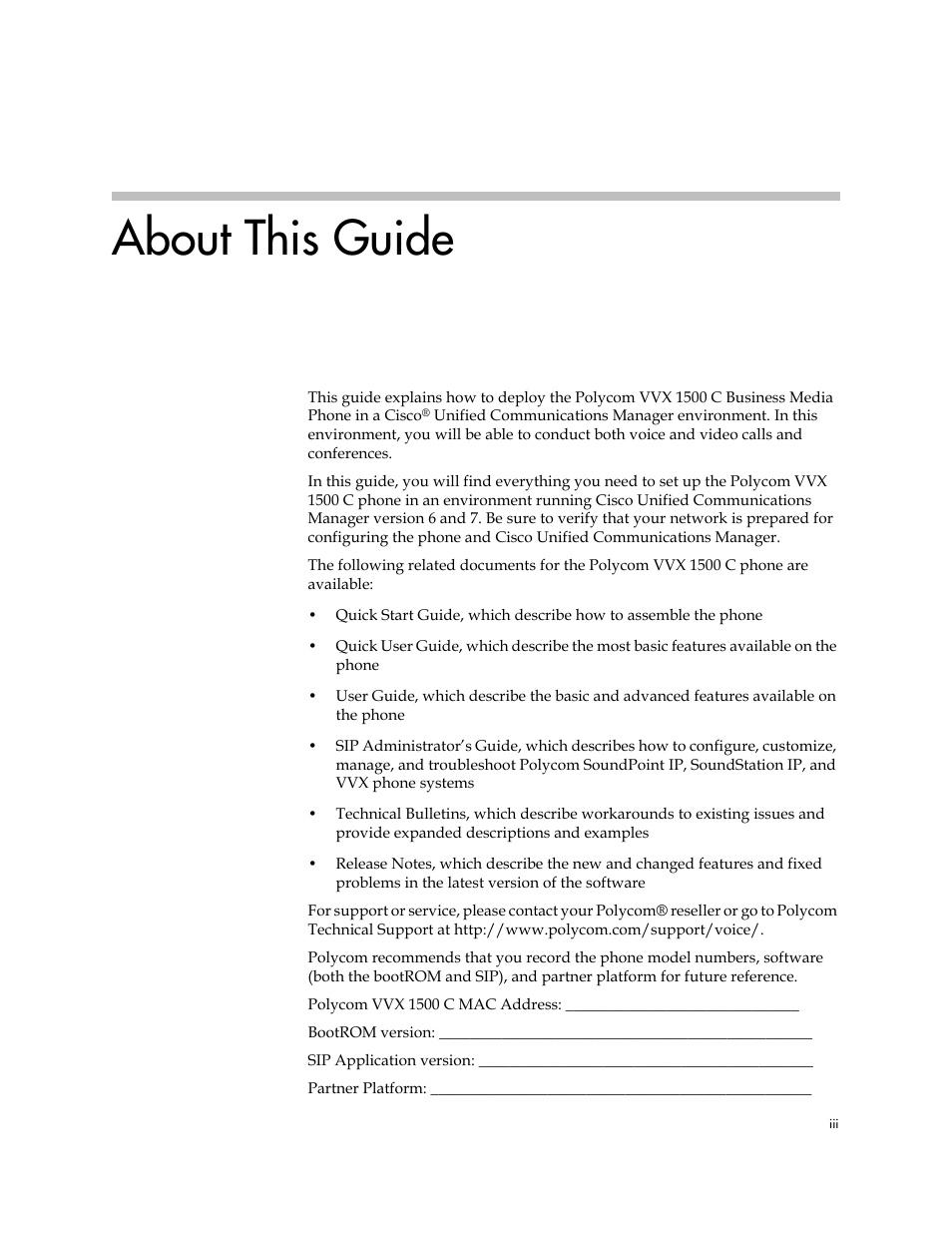 About this guide | Polycom VVX 1500 C User Manual | Page 3 / 52