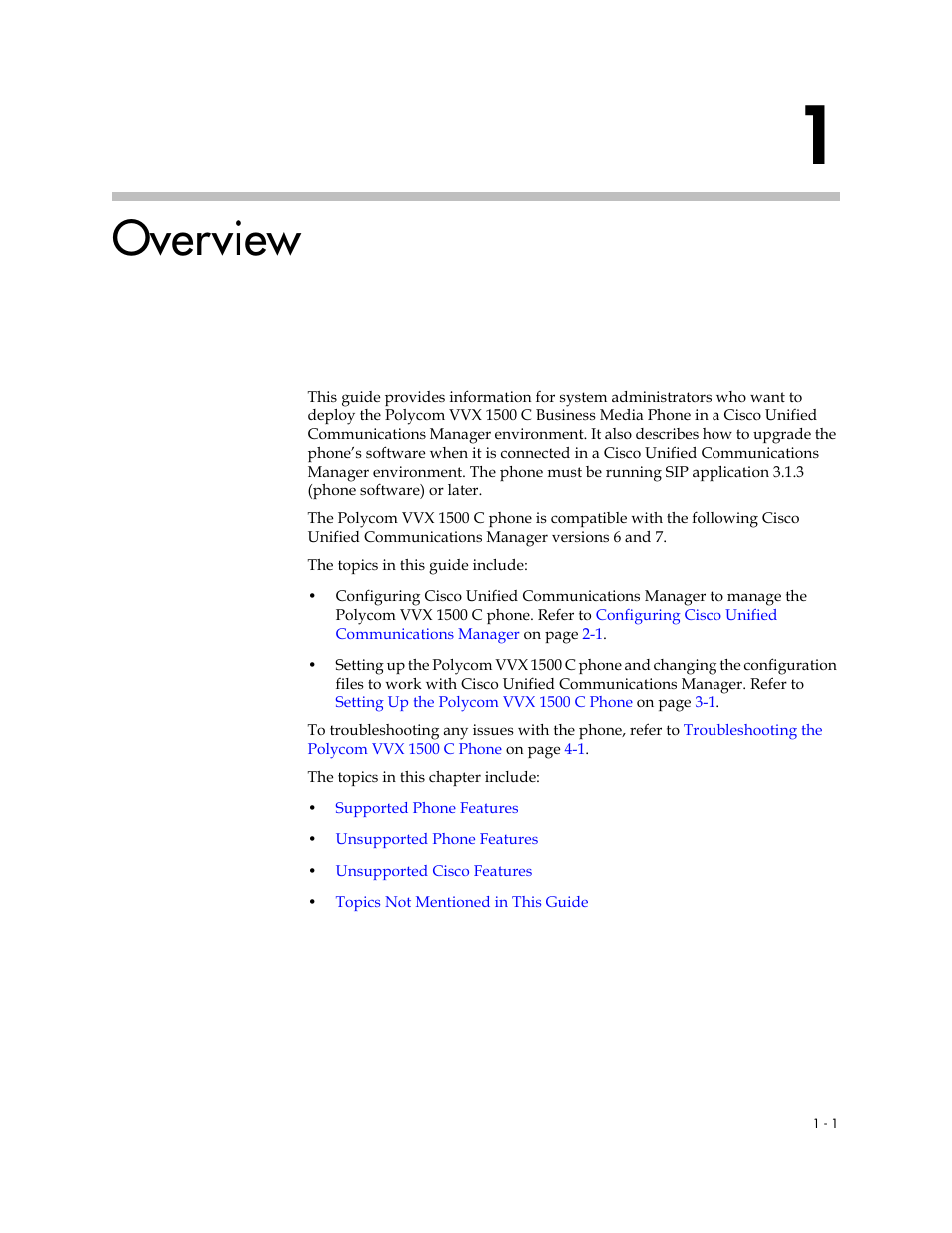 Overview, 1 overview –1 | Polycom VVX 1500 C User Manual | Page 7 / 52