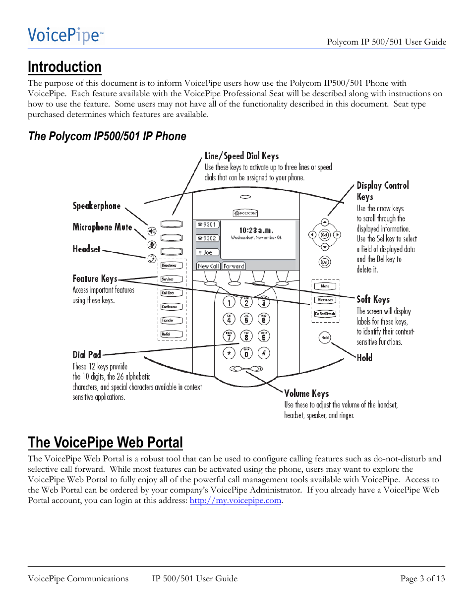 Introduction, The voicepipe web portal | Polycom SoundPoint IP 500 User Manual | Page 3 / 13