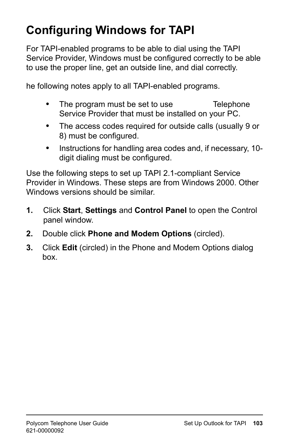 Configuring windows for tapi | Polycom 400 User Manual | Page 110 / 132