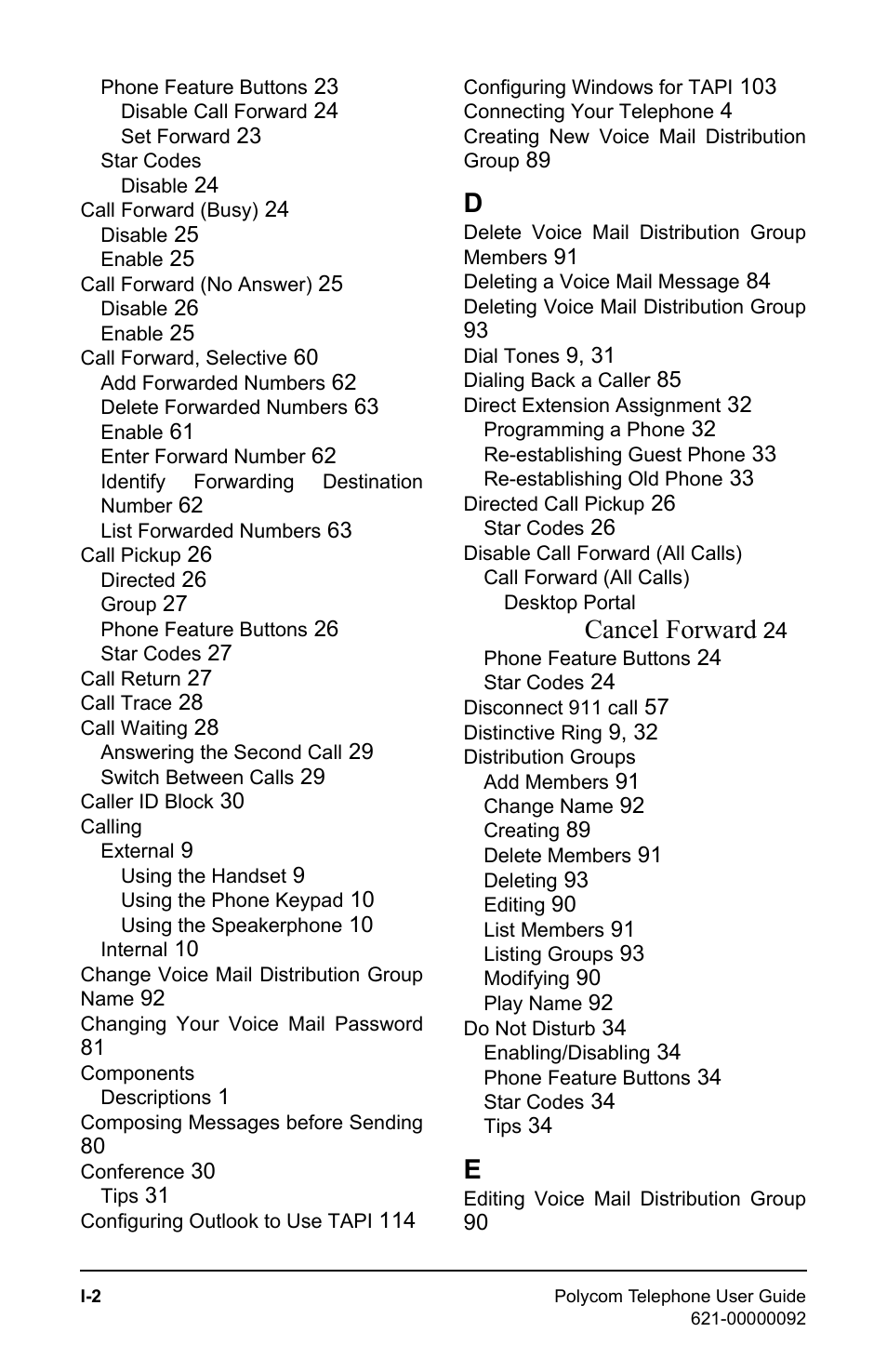 Cancel forward | Polycom 400 User Manual | Page 125 / 132