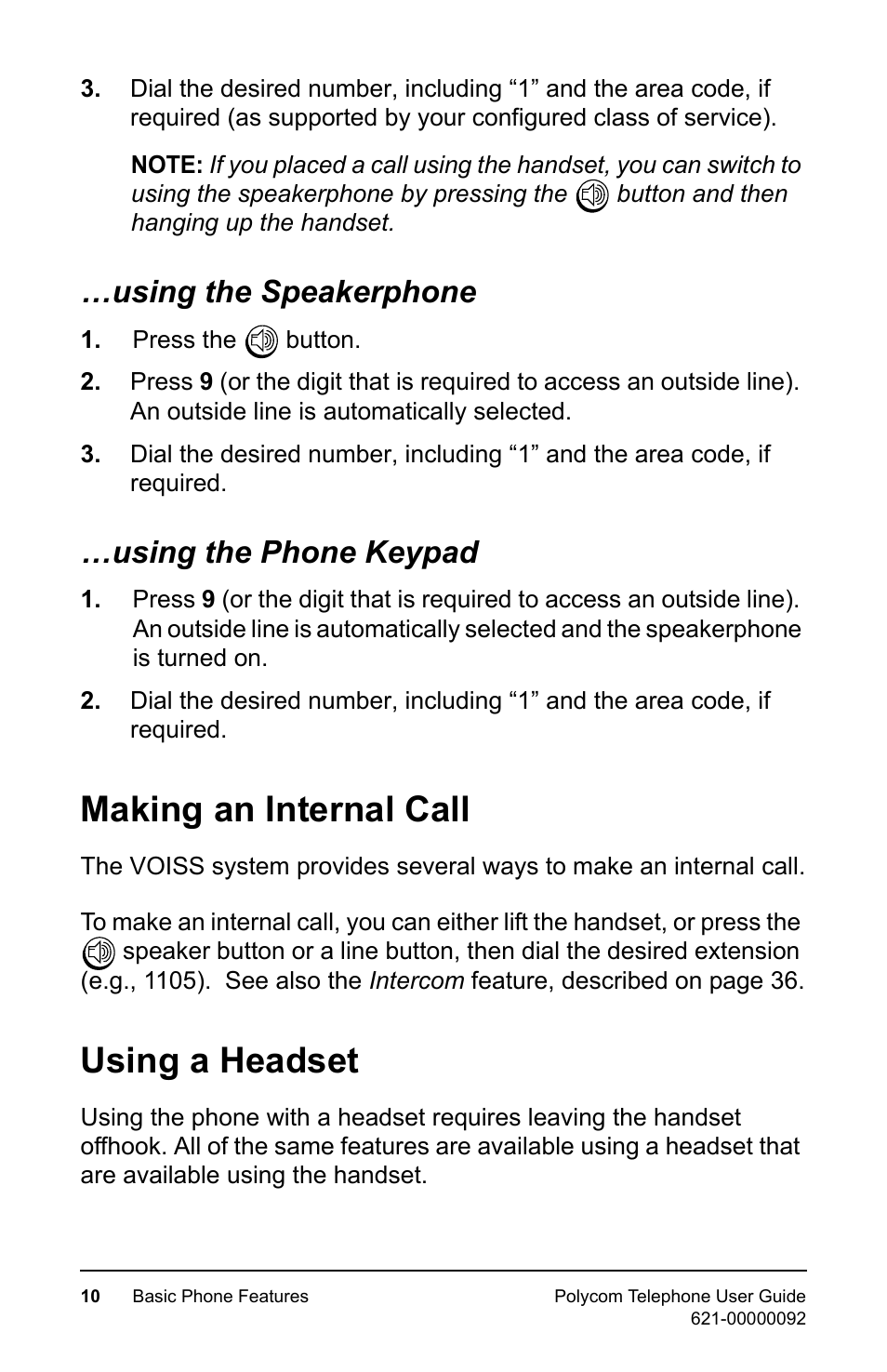 Using the speakerphone, Using the phone keypad, Making an internal call | Using a headset, Using the speakerphone …using the phone keypad, Making an internal call using a headset | Polycom 400 User Manual | Page 17 / 132