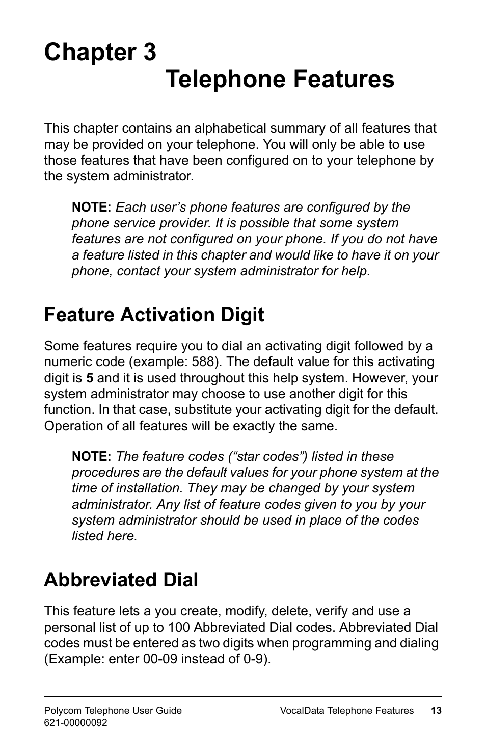 Pressone telephone features, Feature activation digit, Abbreviated dial | 3 pressone telephone features, Feature activation digit abbreviated dial, Chapter 3 pressone telephone features | Polycom 400 User Manual | Page 20 / 132