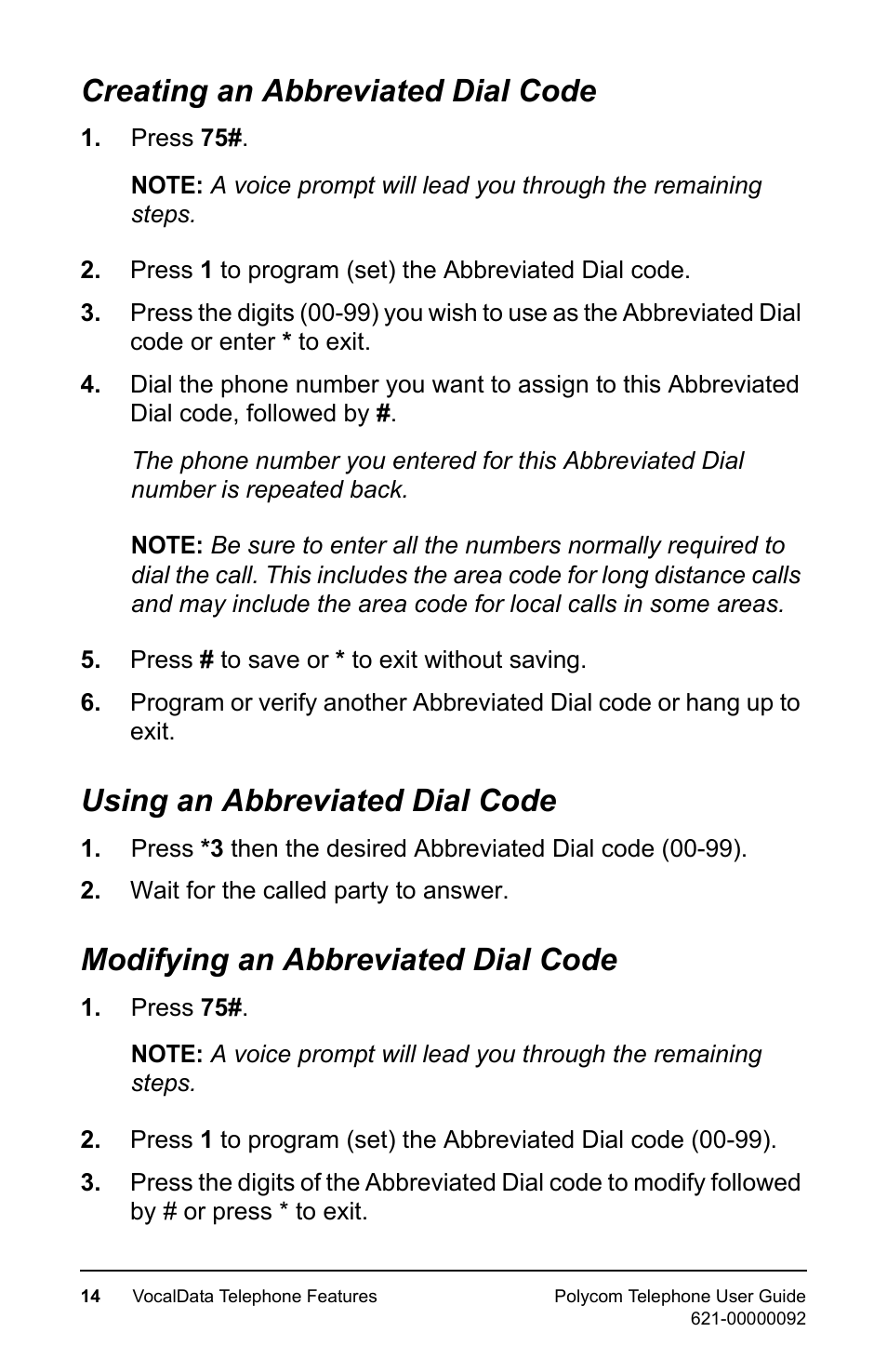 Creating an abbreviated dial code, Using an abbreviated dial code, Modifying an abbreviated dial code | Polycom 400 User Manual | Page 21 / 132