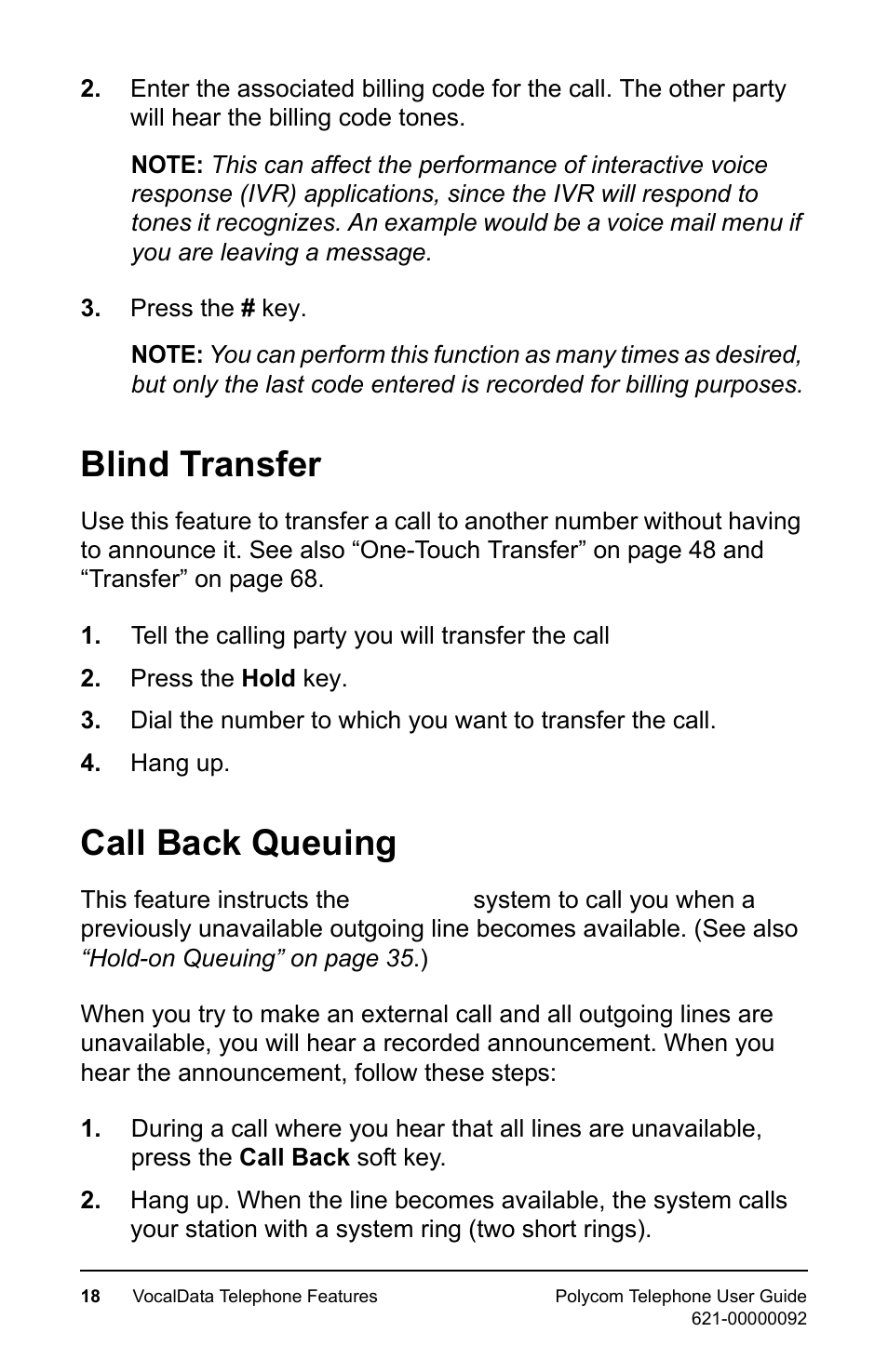 Blind transfer, Call back queuing, Blind transfer call back queuing | Polycom 400 User Manual | Page 25 / 132