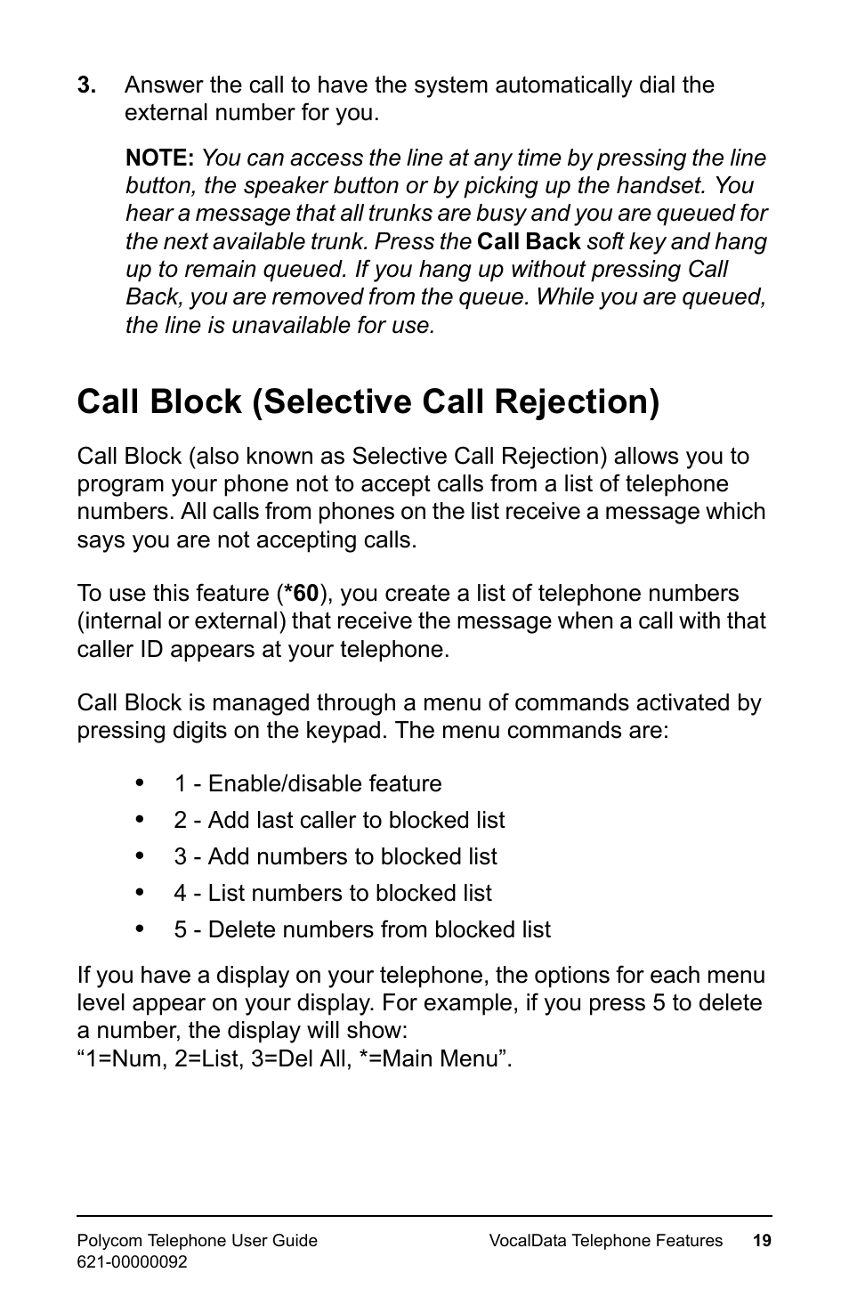 Call block (selective call rejection) | Polycom 400 User Manual | Page 26 / 132