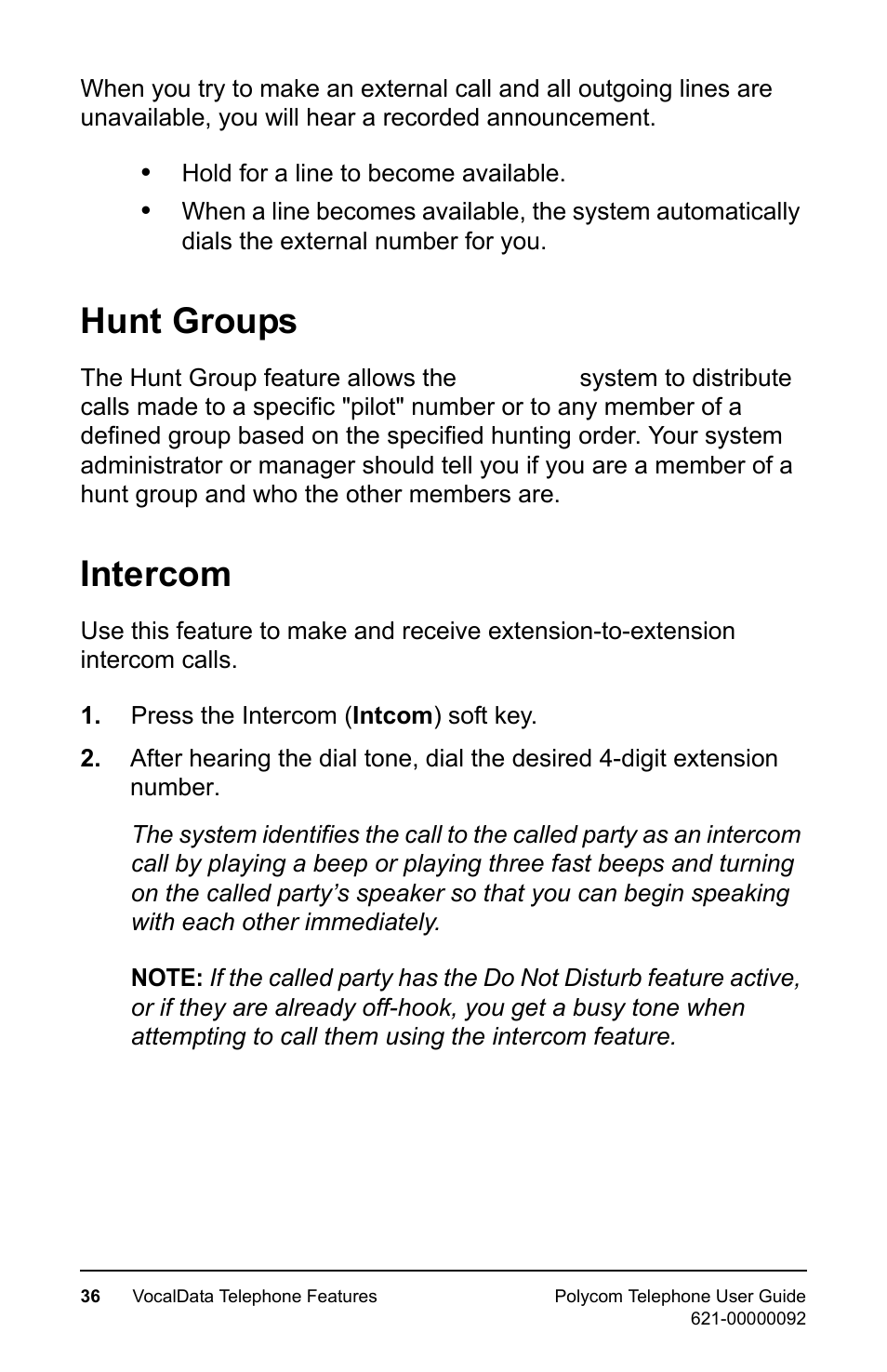 Hunt groups, Intercom, Hunt groups intercom | Polycom 400 User Manual | Page 43 / 132