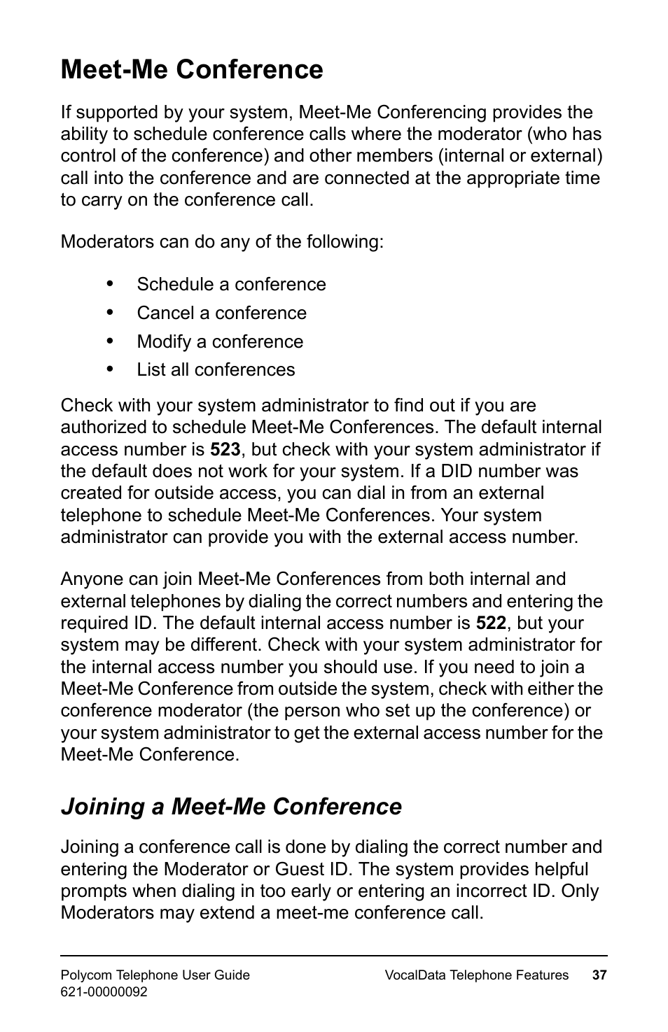 Meet-me conference, Joining a meet-me conference | Polycom 400 User Manual | Page 44 / 132