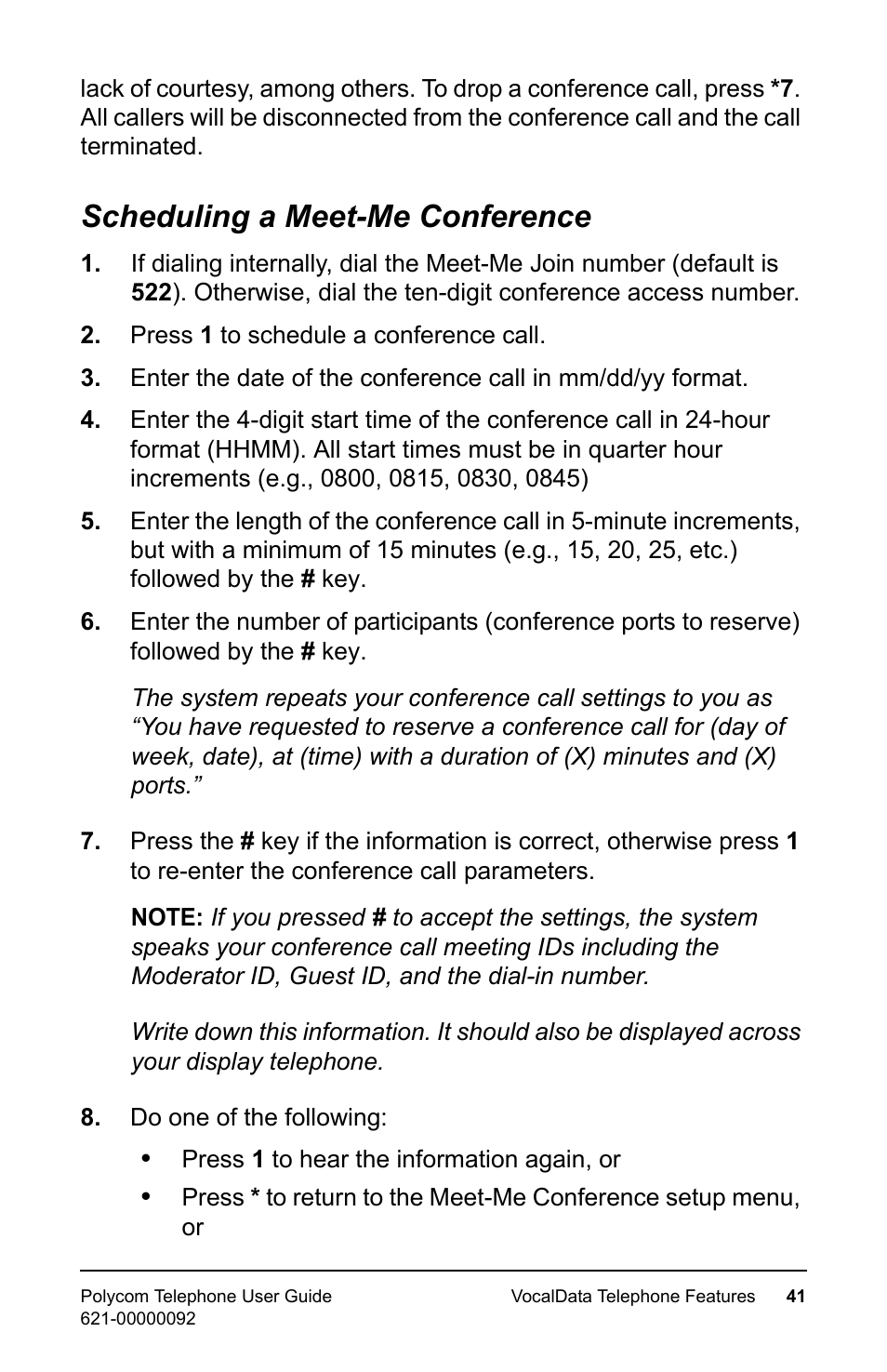 Scheduling a meet-me conference | Polycom 400 User Manual | Page 48 / 132