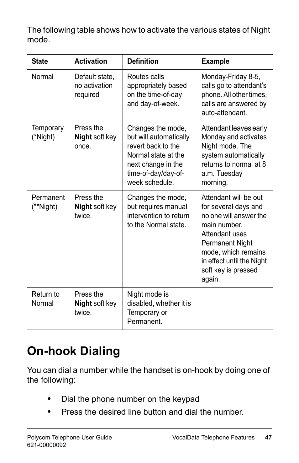 On-hook dialing | Polycom 400 User Manual | Page 54 / 132