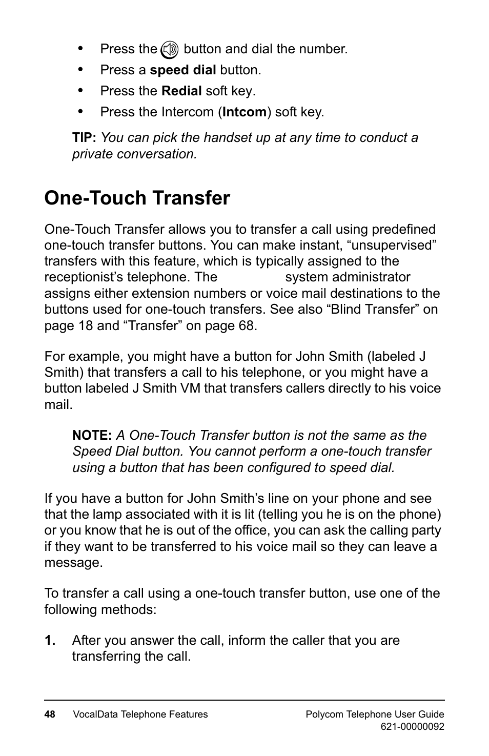 One-touch transfer | Polycom 400 User Manual | Page 55 / 132