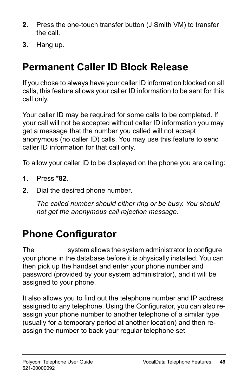 Permanent caller id block release, Phone configurator | Polycom 400 User Manual | Page 56 / 132