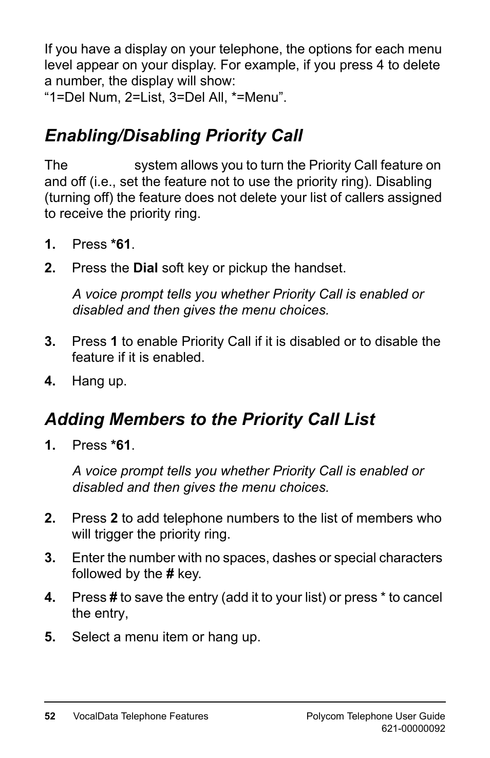 Enabling/disabling priority call, Adding members to the priority call list | Polycom 400 User Manual | Page 59 / 132