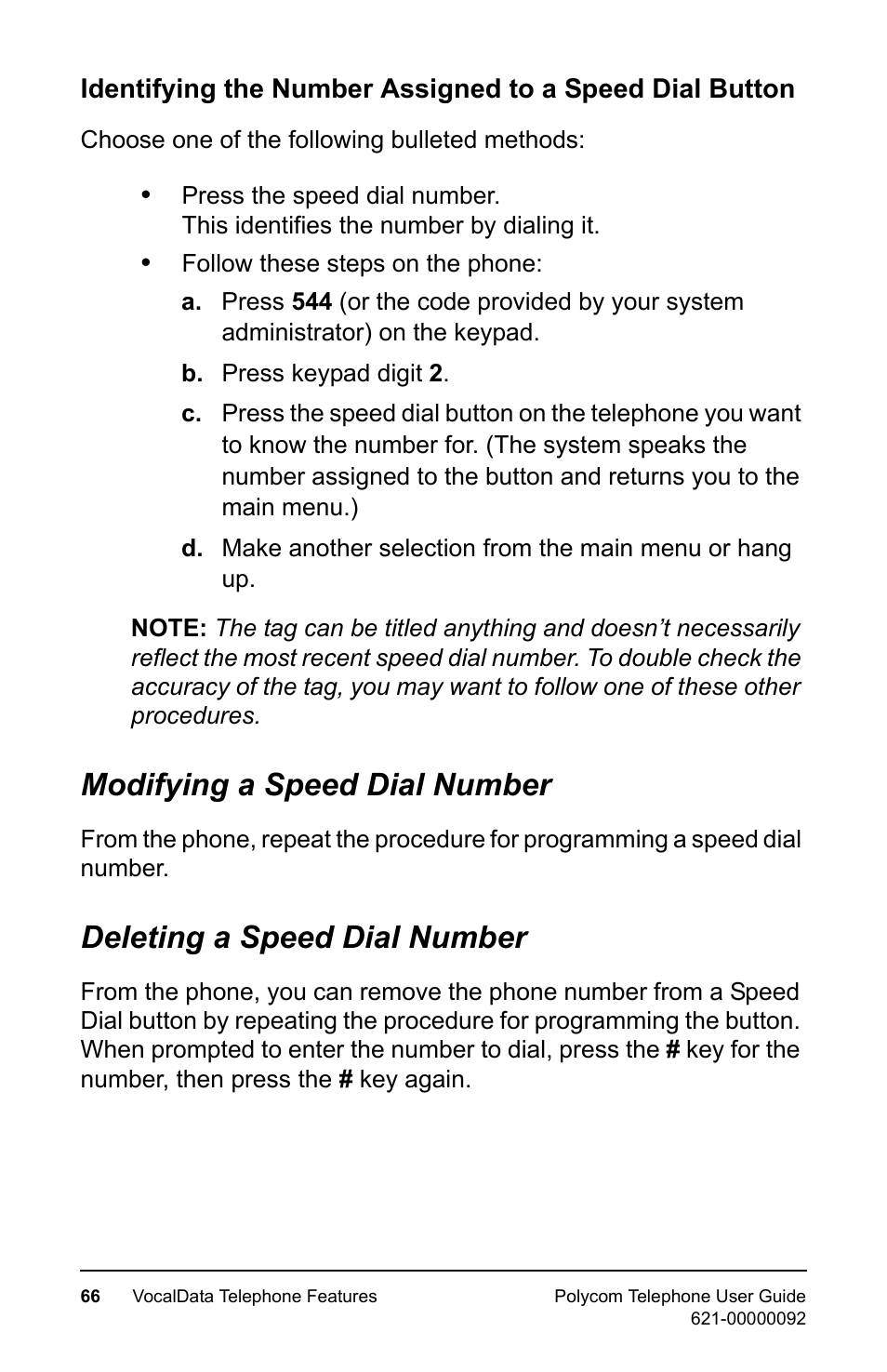 Modifying a speed dial number, Deleting a speed dial number | Polycom 400 User Manual | Page 73 / 132