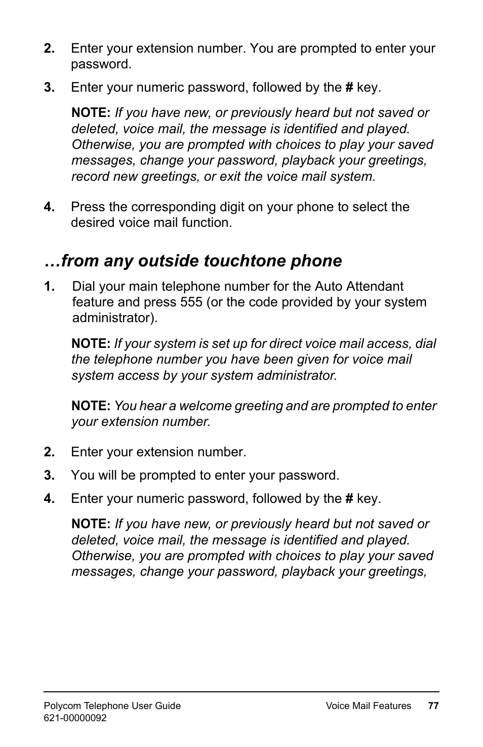 From any outside touchtone phone | Polycom 400 User Manual | Page 84 / 132