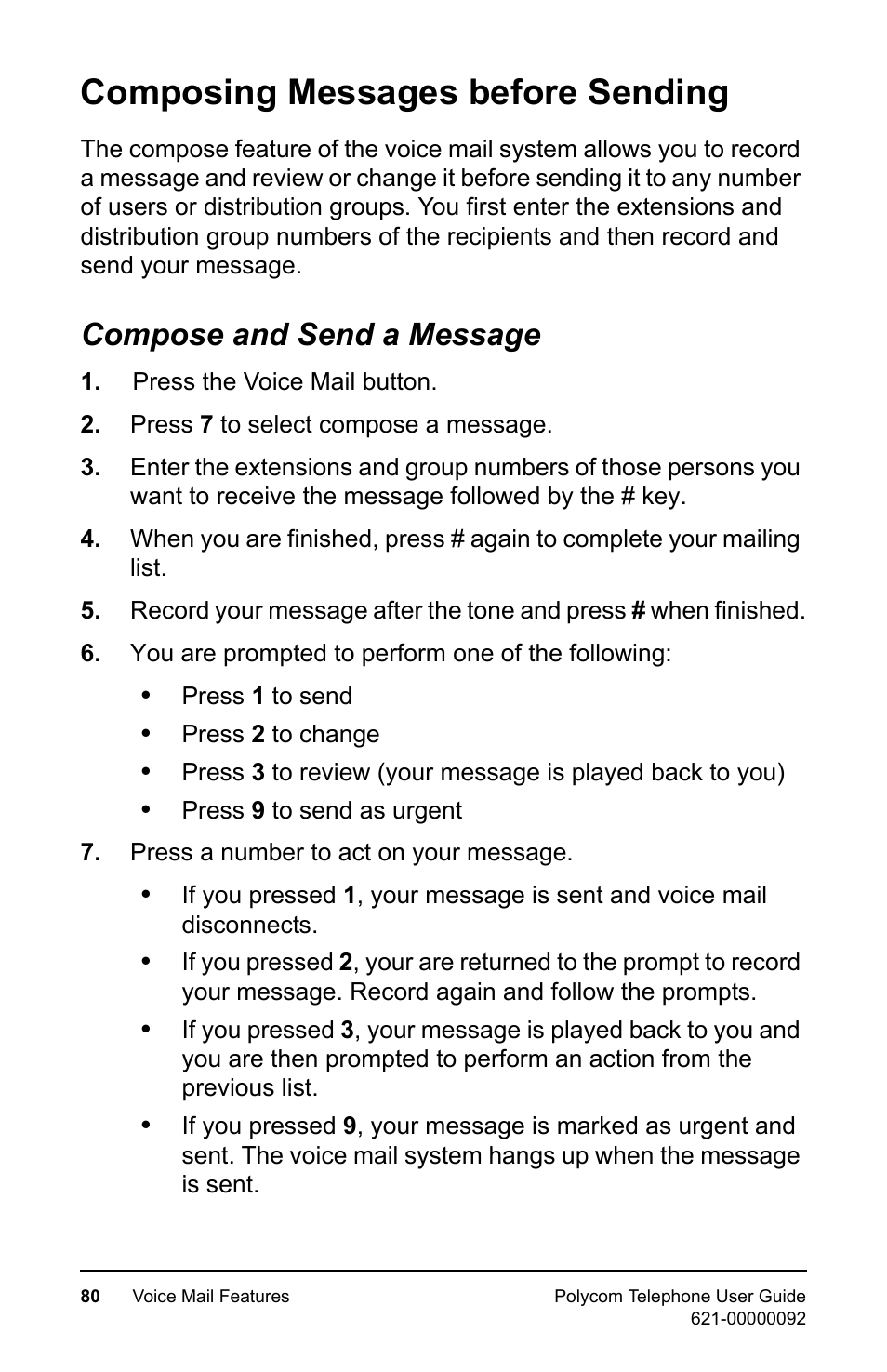 Composing messages before sending, Compose and send a message | Polycom 400 User Manual | Page 87 / 132