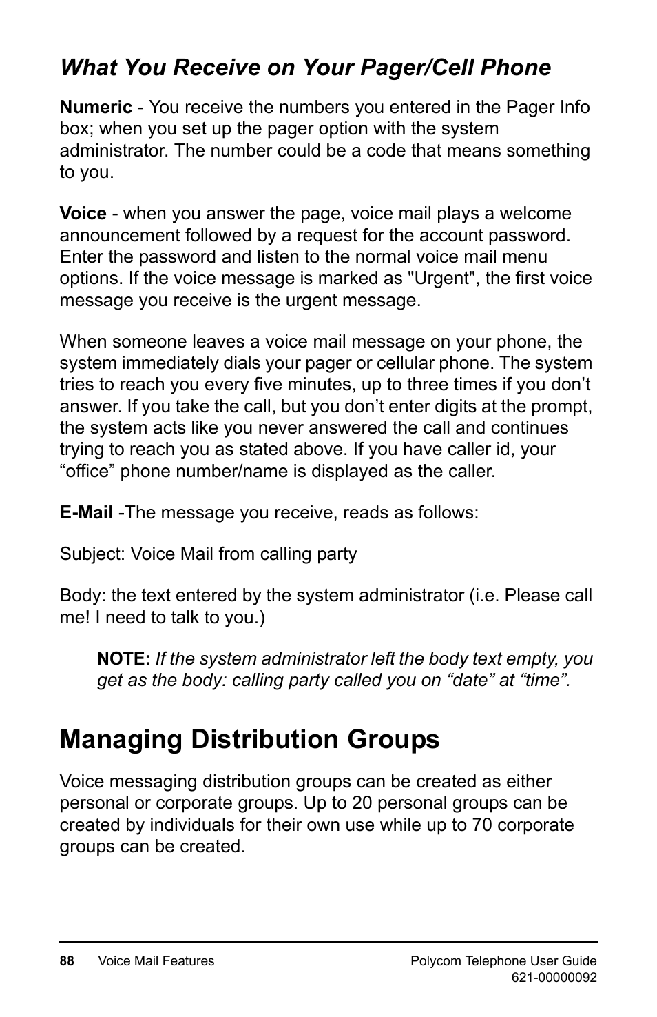 Managing distribution groups, What you receive on your pager/cell phone | Polycom 400 User Manual | Page 95 / 132