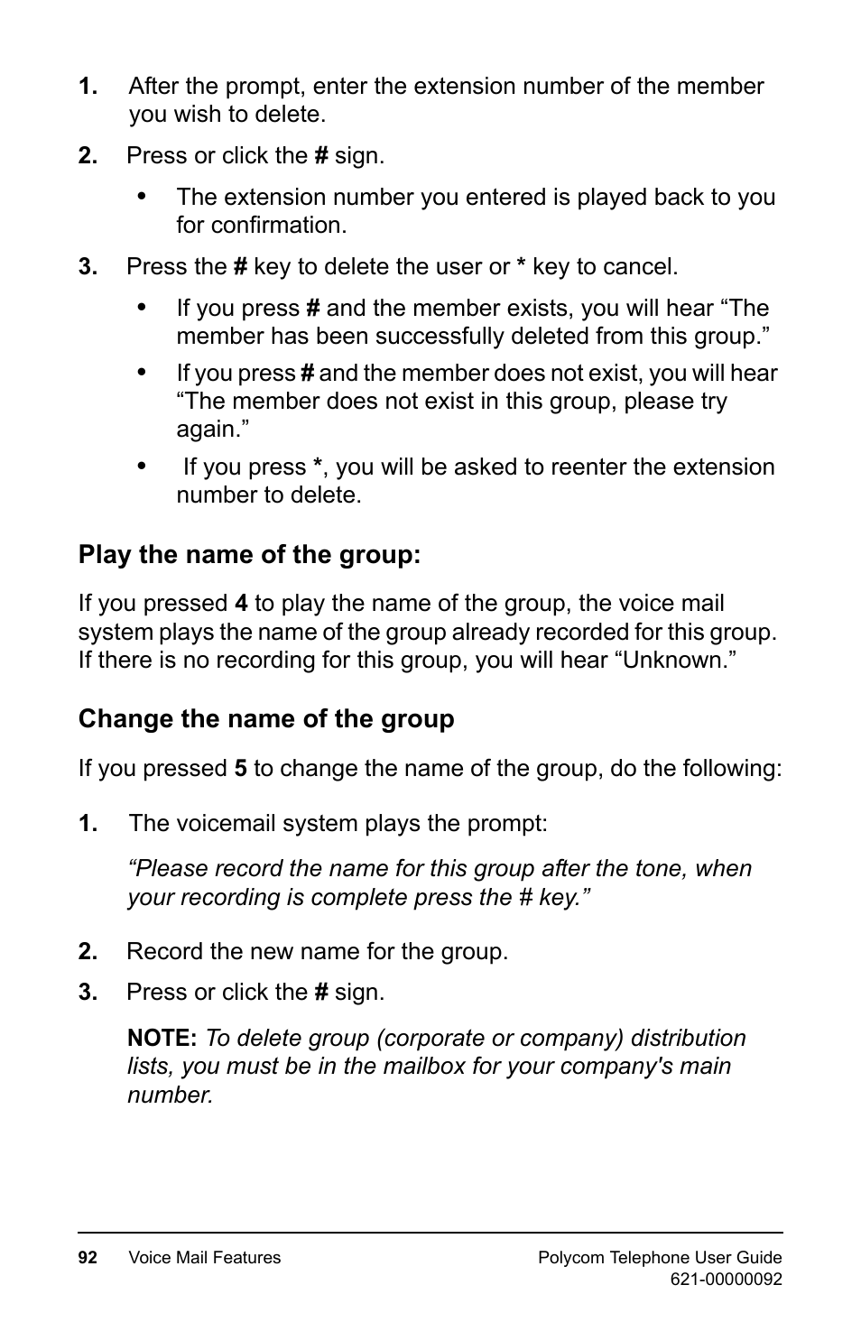 Play the name of the group, Change the name of the group | Polycom 400 User Manual | Page 99 / 132