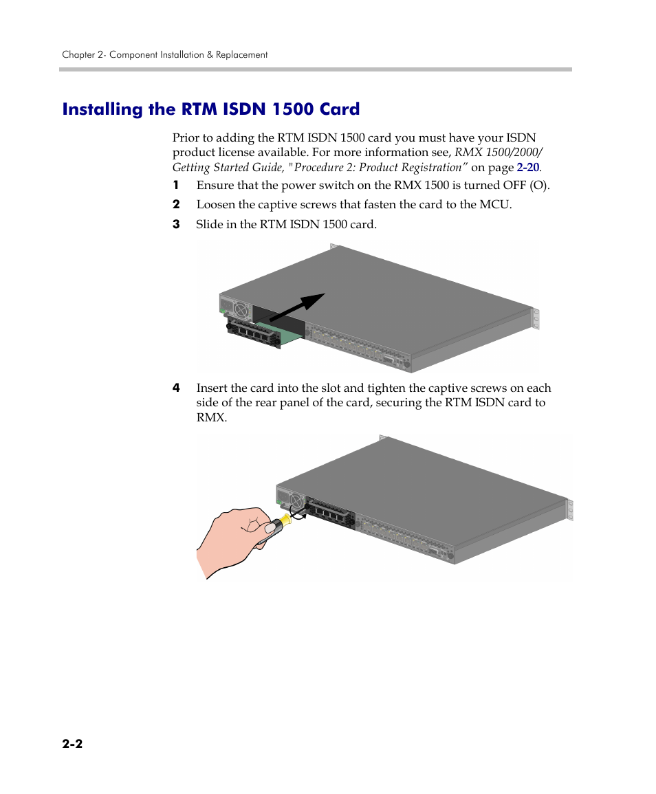 Installing the rtm isdn 1500 card, Installing the rtm isdn 1500 card -2, Installing the rtm isdn 1500 card” on | Polycom RMX DOC2557C User Manual | Page 30 / 33