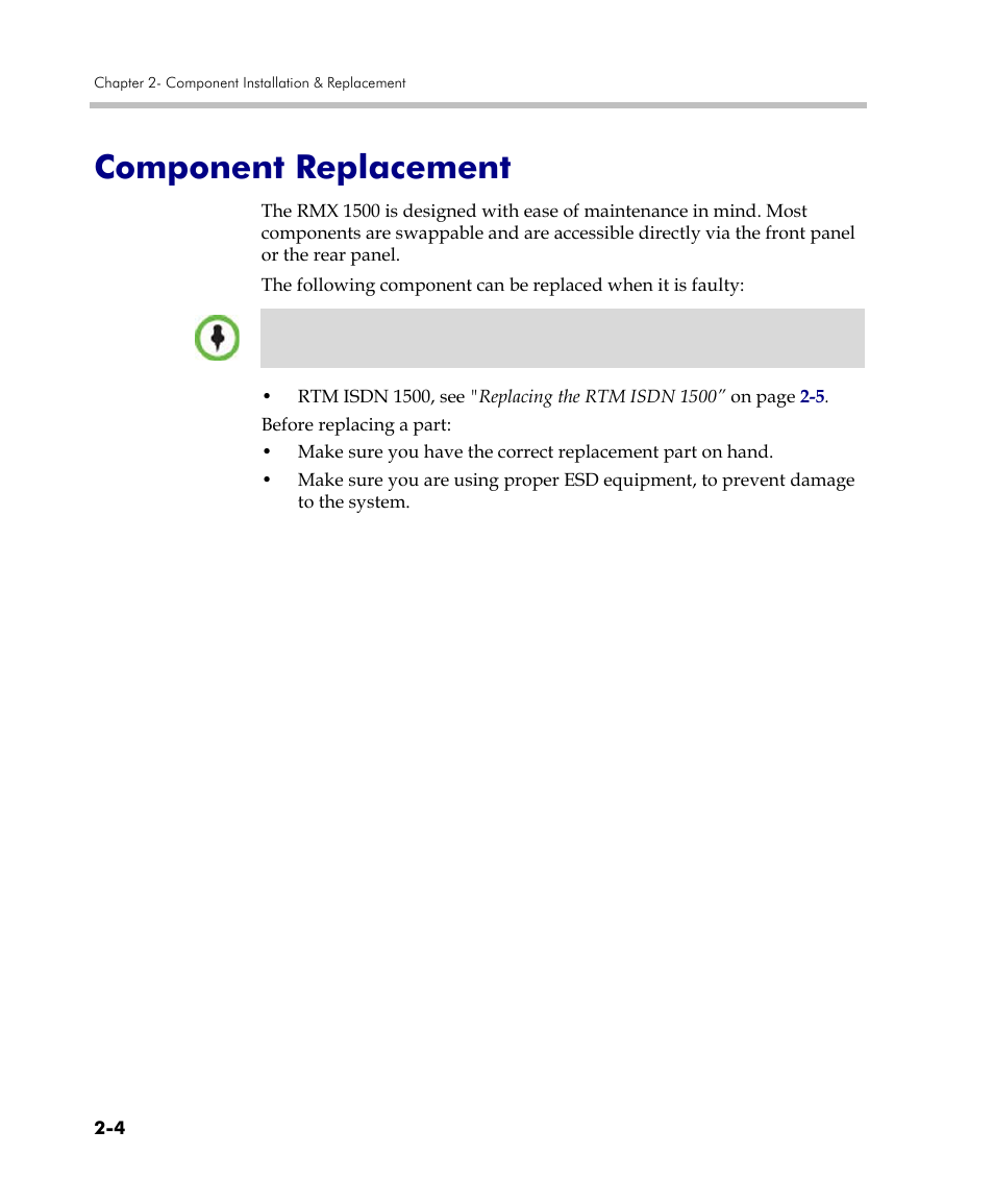 Component replacement, Component replacement -4 | Polycom RMX DOC2557C User Manual | Page 32 / 33