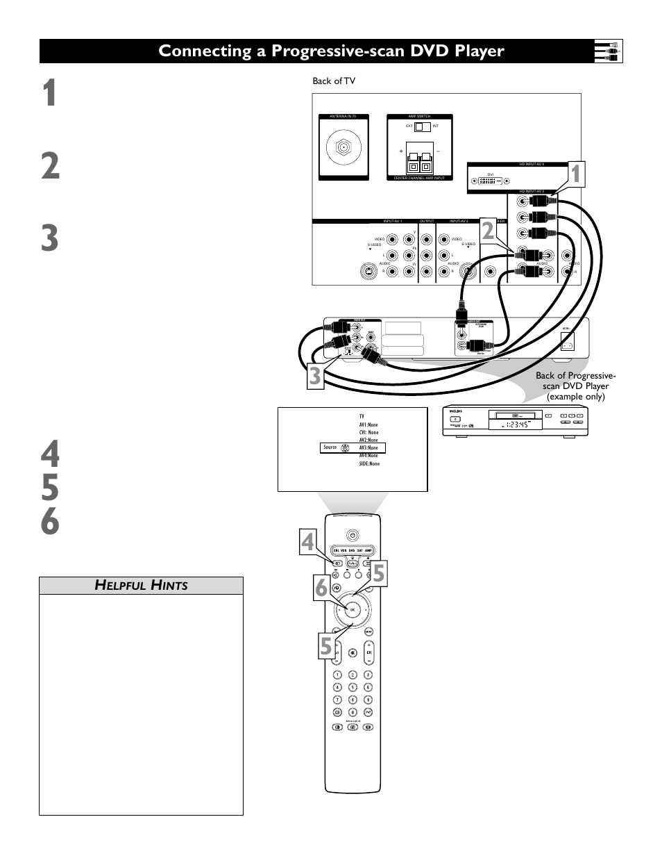 Connecting a progressive-scan dvd player, Elpful, Ints | Polycom 55PP9753 User Manual | Page 13 / 80