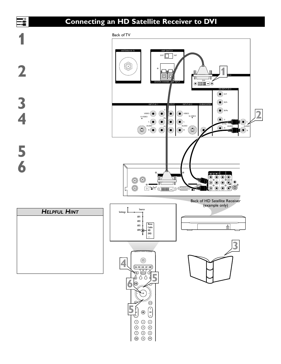 Connecting an hd satellite receiver to dvi, Elpful | Polycom 55PP9753 User Manual | Page 16 / 80