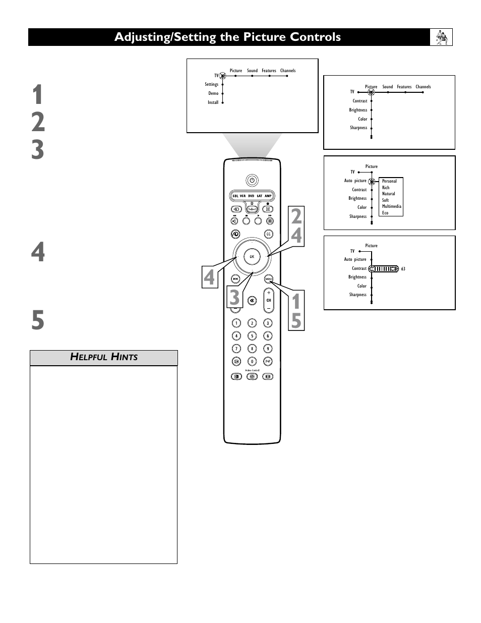 Adjusting/setting the picture controls | Polycom 55PP9753 User Manual | Page 30 / 80