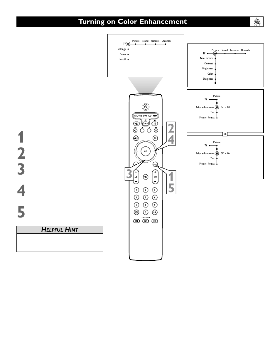 Turning on color enhancement | Polycom 55PP9753 User Manual | Page 34 / 80