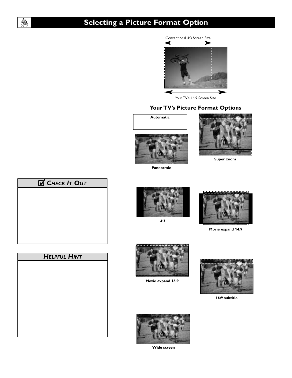 Selecting a picture format option, Cc c | Polycom 55PP9753 User Manual | Page 35 / 80