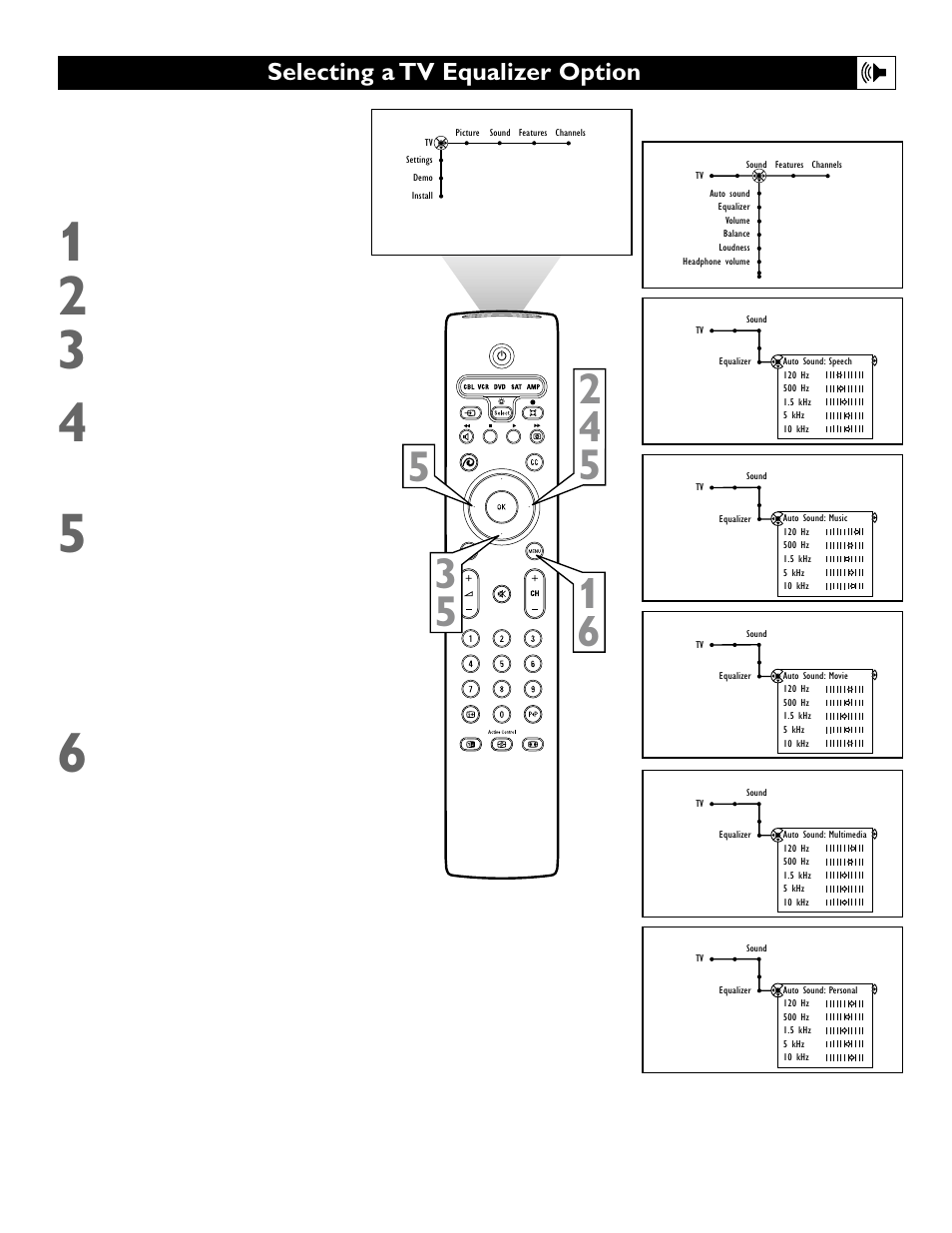 Selecting a tv equalizer option | Polycom 55PP9753 User Manual | Page 38 / 80