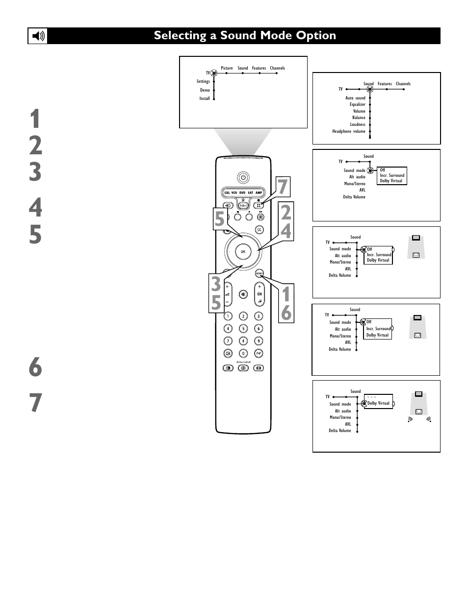 Selecting a sound mode option | Polycom 55PP9753 User Manual | Page 42 / 80